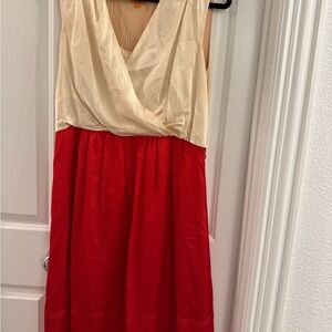Tory Burch Darya Silk Colorblock Red Cream Knee Length Dress Size 10 Sleeveless